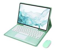 KYVELO Custodia con Tastiera Touch e Mouse per Samsung Galaxy Tab S11/S10/S9/S8 Ultra 14,6", Tastiera Retroilluminata 7 Colori Rimovibile, Cover TPU con Porta Penna,Verde