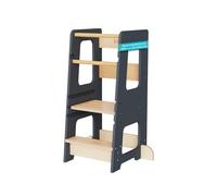 KYWAI® Torre Montessoriana Bambini Premium in Legno, Torretta Montessoriana - Regolabile in Altezza, Doppia Barra di Sicurezza, Azienda Sostenibile Impegnata nella Riforestazione (Grigio)