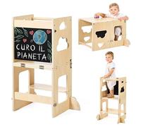 KYWAI® Torre montessoriana bambini - Torretta montessoriana pieghevole 3 in 1 Premium: convertibile in scrivania con lavagna, legno FSC, azienda sostenibile impegnata nella riforestazione, per bambini