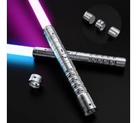KYWLCO Spada Laser-2 Pezzi per Bambini Lightsaber RGB 15 Colori Ricaricabile USB-C Effetti Sonori FX, 4 modalità di Duello, Spade Laser Collegabili in Metallo-Cosplay,Halloween (2 Pc Argento 78cm)