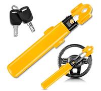 KYX Bloccasterzo per auto, doppio gancio, dispositivo antifurto e resistente serratura di sicurezza per auto, con blocco regolabile e 2 chiavi, per SUV, pickup, camion, furgone (giallo)