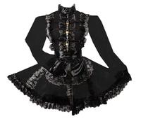 KYXSPINWARDPV Abiti da cameriera con cerniera frontale bloccabile con balze in pizzo nero con grembiule collo alto in PVC mini festa uniforme personalizzazione, nero, S