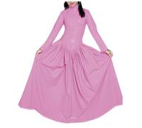 KYXSPINWARDPV Guaina Abito Lungo Donna Manica Lunga In Pelle PVC Mezzo Collo Alto Pieghe Maxi Abiti Vestidos Personalizzazione, rosa, 3XL