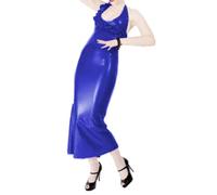 KYXSPINWARDPV Senza maniche in pelle PVC profondo scollo a V abito aderente abito da sera abiti da banchetto festa abiti da banchetto personalizzazione, Blu reale, L
