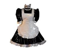 KYXSPINWARDPV Set da cameriera in pelle PVC con cerniera posteriore bloccabile con grembiule a maniche corte collo alto volant Trim cosplay feste costumi personalizzazione, blu, 5XL