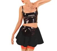 KYXSPINWARDPV Sissy - Costume da cameriera con top corto e gonna a pieghe e grembiule, per cosplay e personalizzazione, nero, 3XL
