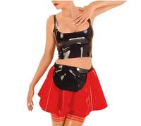 KYXSPINWARDPV Sissy - Costume da cameriera con top corto e gonna a pieghe e grembiule, per cosplay e personalizzazione, rosso, 3XL