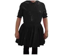 KYXSPINWARDPV Sissy Pieghe In Pelle PVC Mini Abito Wetlook Manica Corta Cosplay Vita Alta Vestidos Personalizzazione, Nero , 3XL