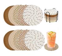 KYYGKY 10 pezzi Sottobicchieri Rotondi In Cotone 11 cm Sottopiatti Rotondi con Supporto Sottobicchiere per Bevande Tazze da tè Tovagliette Sottobicchieri In Tessuto Regali (5 colori)
