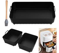 KYYGKY 2 Pezzi 5.2L Teglia Silicone Friggitrice ad Aria 1Pezzi 10.4L kit Friggitrice ad aria Riutilizzabili Grandi Fodere in Silicone Fodere per Vassoi Rettangolari per Friggitrice ad Aria Liner Dual