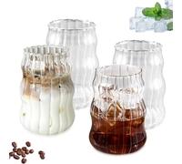 KYYGKY 4 Pezzi 530ML Tazzine Caffe Bicchieri Vetro Tazzine Da Caffe Tazza Trasparente Bicchieri Acqua Vetro Trasparente Ondulazione Bicchieri Acqua Tazza Cappuccino per Latte Tè Gelato Birra