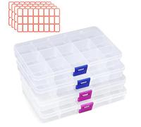 KYYGKY 4 Pezzi Scatole di Assortimento in Plastica Trasparente con 96 Etichette 15 Scomparti Scatole Portaoggetti Trasparenti Portagioie Scatole Scatola di Plastica per Riporre Viti Perle Orecchini