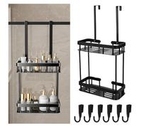 KYYGKY Mensola Doccia da Appendere Nero Opaco Supporto per Shampoo con 2 Cesti Doccia 2 Ganci Porta Shampoo Doccia da Appendere Mensola da Doccia Senza Foratur Accessori per Doccia Porta in Vetro