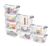 KYYGKY Rectangular Satole Set di 10 Scatole Plastica con Coperchio 6L Contenitore Plastica con Coperchio Scatola Trasparente Impilabili Maniglia Scatole per Vestiti Per Camera Armadio