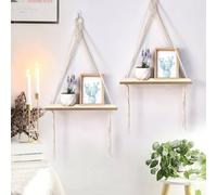 KYYGKY Set di 2 Decorazione da Parete in Stile Bohémien Mensole da Muro Legno Grezzo Mensole Sospese in Macramè Mensole da Muro Decorative Mensola Oscillante Per Casa Camera e Ufficio Soggiorni
