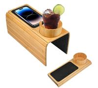 KYYGKY Vassoio da Divano per Bracciolo in Bambù Vassoio Divano 41.5 * 33.5cm Vassoio da Divano Bamboo Couch Cup Holder con Supporto Rotante a 360°e Portabicchieri per Snack Telefono Controllo Tazze