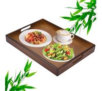 KYYGKY Vassoio Rettangolare in Bambù con Manici - Portaoggetti Decorativo per Colazione, Caffè, Tè, Frutta e Cibo (40x29x4.5cm)