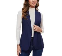 Kyzoeyou Blazer senza maniche da donna, gilet lungo da ufficio, completamente foderato, con un bottone, con risvolto dentellato, N-navy, XXL
