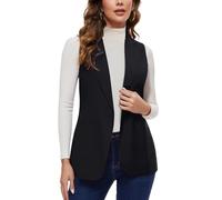 Kyzoeyou Blazer senza maniche da donna, gilet lungo da ufficio, completamente foderato, con un bottone, con risvolto dentellato, B-nero, L