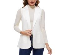 Kyzoeyou Blazer senza maniche da donna, gilet lungo da ufficio, completamente foderato, con un bottone, con risvolto dentellato, Wh-bianco, L