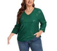 Kyzoeyou XL-5XL Plus Size paillettes camicette t-shirt donna glitter top completamente corpo paillettes scintillanti scollo a V foderato manica corta casual notti fuori usura, Verde G, 5XL plus