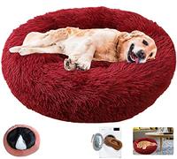 KZhanmy Cuccia per Cani Gatti,Cuscino Rotondo Lettino per Cane Interno,Morbido Peluche Indistruttibile Pelosa Calmante Letto Cani Antistress 17 Colori,Sfoderabile- Red Wine|| XL-80cm/31.4in