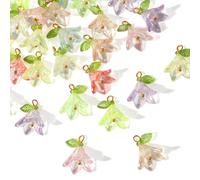 Kzikbxh 32 ciondoli in acrilico a forma di fiore di giglio, 8 colori, trasparenti, a forma di campanella, con conchiglia, perle, fiori, per la creazione di gioielli, orecchini, collane, portachiavi
