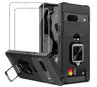 KZIOACSH Cover Compatibile con Google Pixel 8a + Vetro Temperato[2 Pack],con Slot per Schede e Copertura per Lente Fotocamera Scorrevole,360°Rotante Anello Supporto,Nero