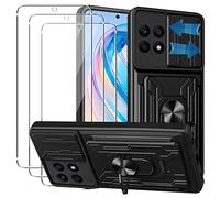 KZIOACSH Cover Compatibile con Honor X8a + Vetro Temperato[3 Pack],con Slot per Schede e Copertura per Lente Fotocamera Scorrevole,360°Rotante Anello Supporto,Nero