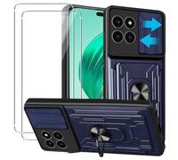 KZIOACSH Cover Compatibile con Honor X8b + Vetro Temperato[2 Pack],con Slot per Schede e Copertura per Lente Fotocamera Scorrevole,360°Rotante Anello Supporto,Blu