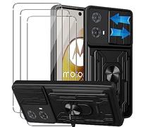 KZIOACSH Cover Compatibile con Motorola MOTO G73 5G + Vetro Temperato[3 Pack],con Slot per Schede e Copertura per Lente Fotocamera Scorrevole,360°Rotante Anello Supporto,Nero