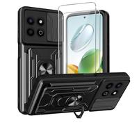 KZIOACSH Cover per Honor 200 Smart/HONOR X7C 4G + Vetro Temperato[2 Pack],con slot per Schede e Copertura per Lente Fotocamera Scorrevole,360°Rotante Anello Supporto,Nero