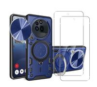KZIOACSH Cover per Nothing phone 3A Pro + Vetro Temperato[2 Pack],con slot per Schede e Copertura per Lente Fotocamera Scorrevole,360°Rotante Anello Supporto,Blu