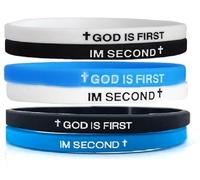 KZL Braccialetti ispiratori con scritta in lingua inglese "God" is First Im Second, braccialetti in gomma per donne e uomini incisi con versi biblici incrociati braccialetto in silicone gioielli