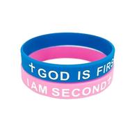 KZL Braccialetti ispiratori con scritta in lingua inglese "God" is first im second - Braccialetti in gomma per donne e uomini, con incisione in versi della Bibbia, croce in silicone, set da 6