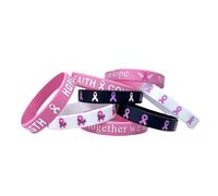 KZL Braccialetto in gomma per la sensibilizzazione al cancro al seno, con nastro rosa, braccialetti in silicone con scritta in lingua inglese "Hope Faith Strength Courage Cancer Survivor Inspiring