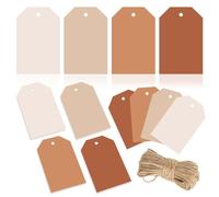 Kznifmk 120 Pezzi Etichette Regalo in Terracotta 4 Etichette Appese a Colori Tinta Unita Gradiate con Corda di Bulk Etichette in Carta Vergine Colorata, Marrone