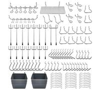 Kznifmk 140 Pezzi 15 Diversi Tipi di Ganci per Forati Includono Ganci Curvi Contenitori di Plastica, Serrature un Pioli, per Organizzare Gli Strumenti