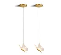 Kznifmk 2 x Farfalla LED Lampade A Sospensione Nordic Dorato Comodino Lampadario Illuminazione per Soggiorno Camera Da Letto Lampada Da Comodino A