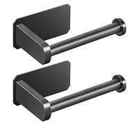 Kznifmk 2 x Porta Carta Igienica Autoadesiva Cucina Bagno Aderente Porta Rullo Nessun Foro di Foratura per il Bagno Stick sulla Parete in Acciaio Inox Spazzolato - Nero