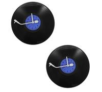 Kznifmk 2 x Quarzo Rotondo Retro Orologio da Parete Art Design Cucina Soggiorno Decorazione Vinile Record Orologio Blu Nero in Plastica