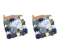 Kznifmk 2X Fiori Artificiali Finti Fiori di Peonia Blu Polveroso Combinati per Bouquet da Sposa DIY Centrotavola Decorazioni per la Casa