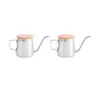 Kznifmk 2X Teiera Da Caffè in Acciaio Inossidabile Da 250 Ml Teiera A Becco Lungo Pentola per Caffè A Collo di Cigno Bollitore A Goccia A Mano Bollitore con Coperchio in Legno