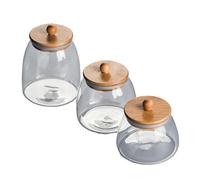 Kznifmk 3 Pezzi Coperchio in Legno Vetro Sigillato Vaso Contenitore Alimentare Tè Candy Cucina Stoccaggio Bottiglia Vaso