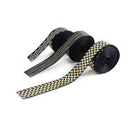 Kznifmk 3 Pezzi Nastro Natalizio Un Righe da 2,5 Cm Avvolgente nel Tessuto Gros-Grain Bronzato Nastro Un Righe Stampate Nere e Dorate
