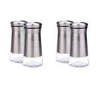 Kznifmk 4 x Set di sale e pepe in acciaio inossidabile con base in vetro sale e pepe con fori regolabili
