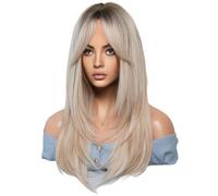 Kznifmk 64 cm Parrucca di simulazione europea e capelli lunghi centro separato testa set di capelli lunghi set testa parrucca facile da installare, B