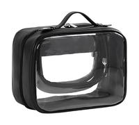 Kznifmk Astuccio per il trucco trasparente doppio viaggio cosmetico astuccio da toilette impermeabile grande capacità sacchetto di immagazzinaggio aperto nero 21 x 11 x 15 cm