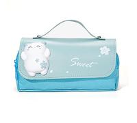 Kznifmk Astuccio per matite di decompressione di gatto carino grande scatola di matite portatile per ragazze sacchetto scolastico a doppio strato, blu