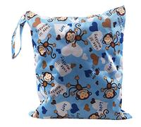 Kznifmk Borsa a pannolini impermeabile all'acqua per borsa a strati con chiusura a cerniera doppia lavabile riutilizzabile (motivo scimmia, blu)